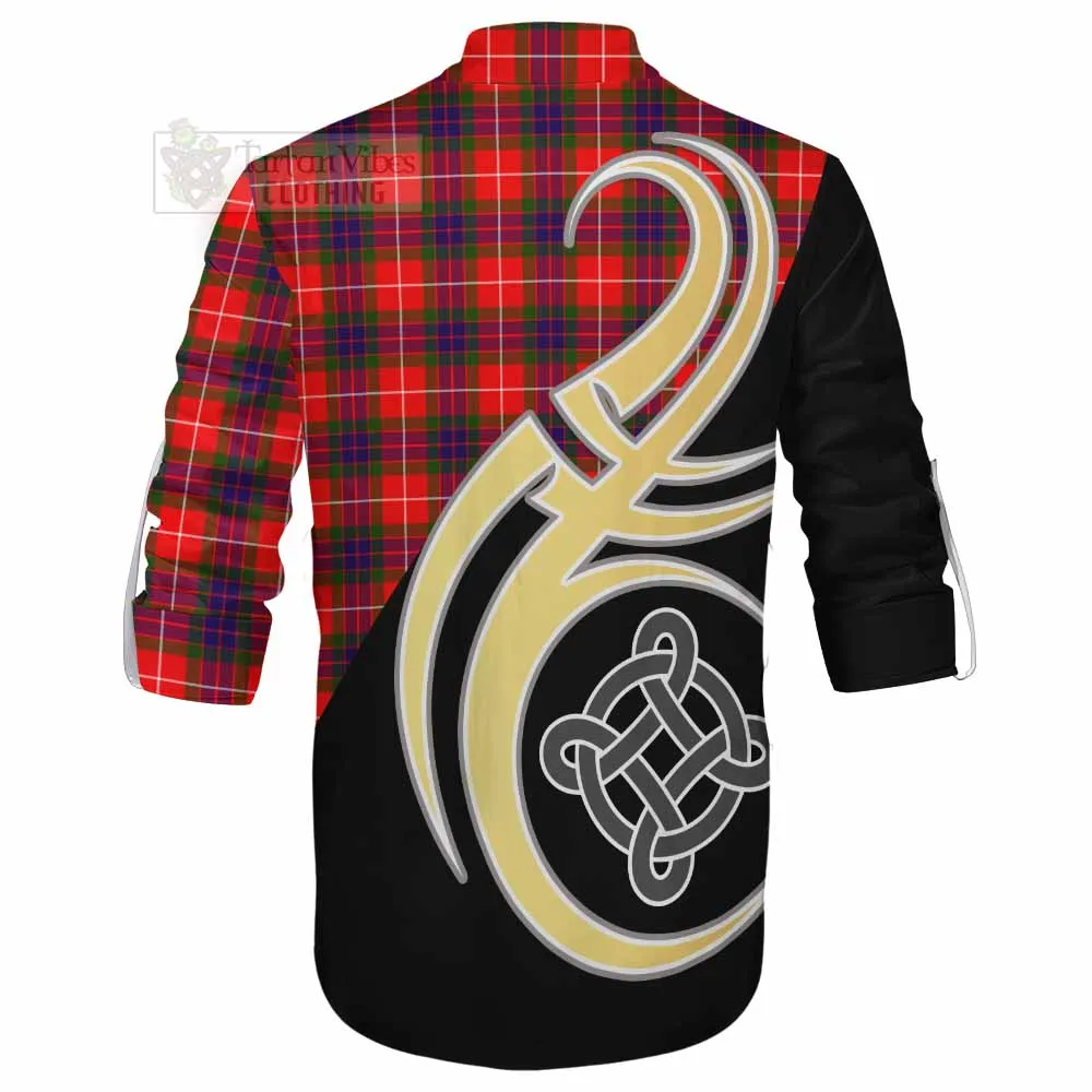 Abernethy Tartan Ghillie Kilt Shirt with Family Crest and Celtic Symbol Style