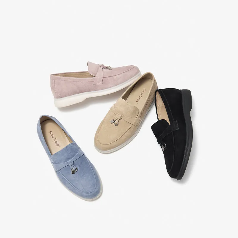 BeauToday Women's Handmade Suede Summer Walk Penny Loafers