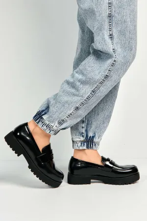 Caddie Round Toe Slip-On Loafers in Black Matt