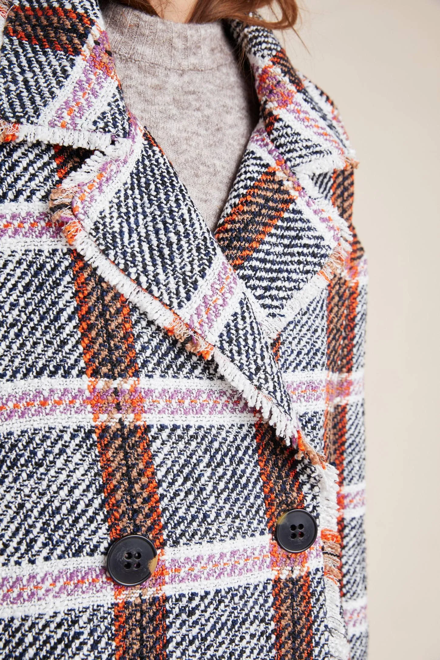 Carrie Double Breasted Plaid Tweed Coat