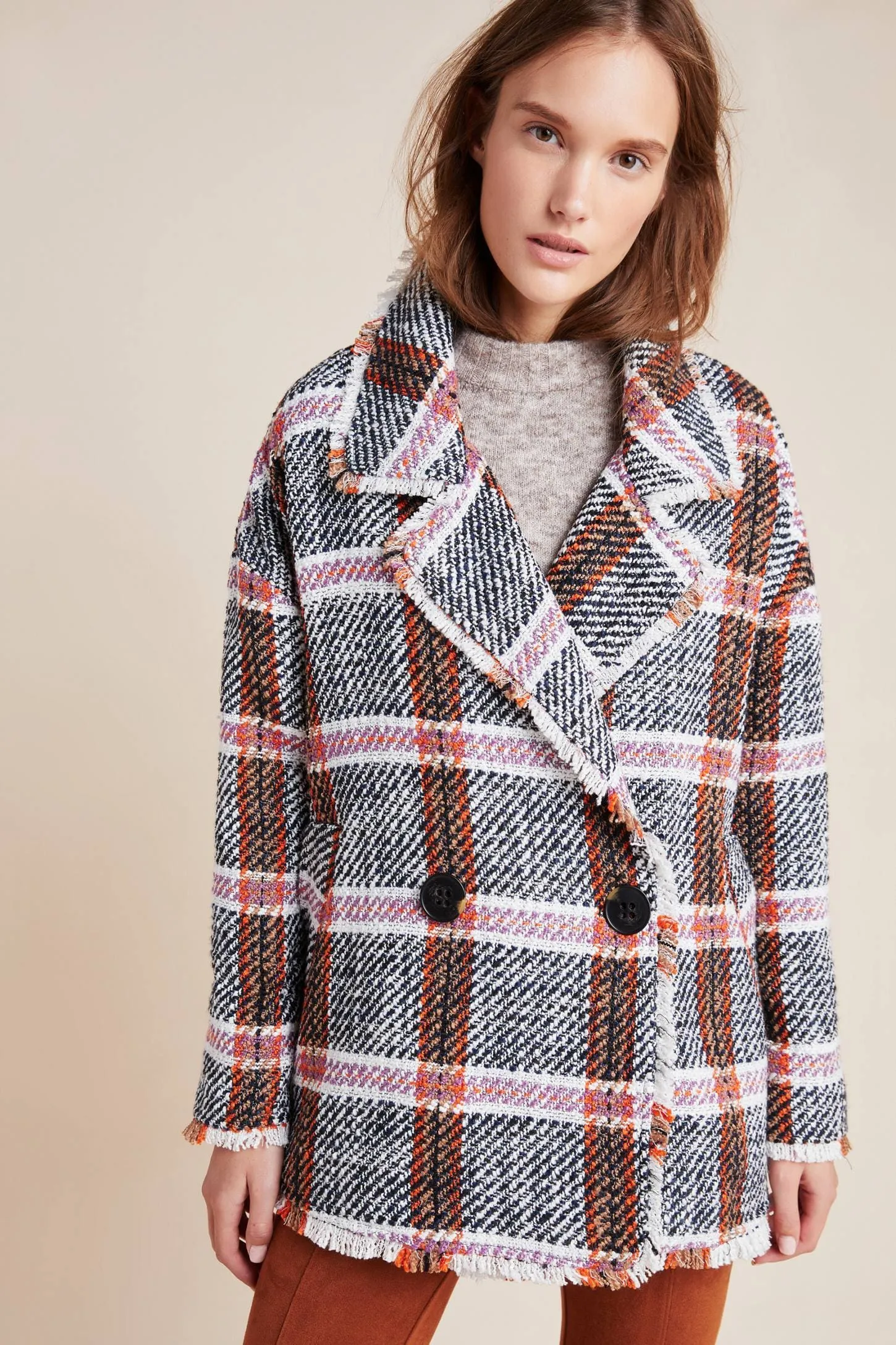 Carrie Double Breasted Plaid Tweed Coat