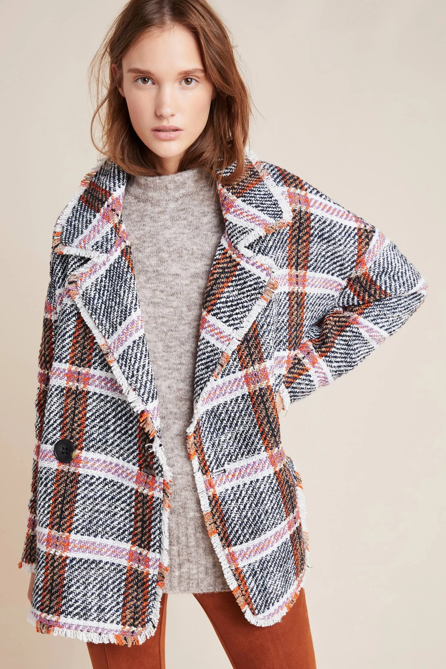 Carrie Double Breasted Plaid Tweed Coat