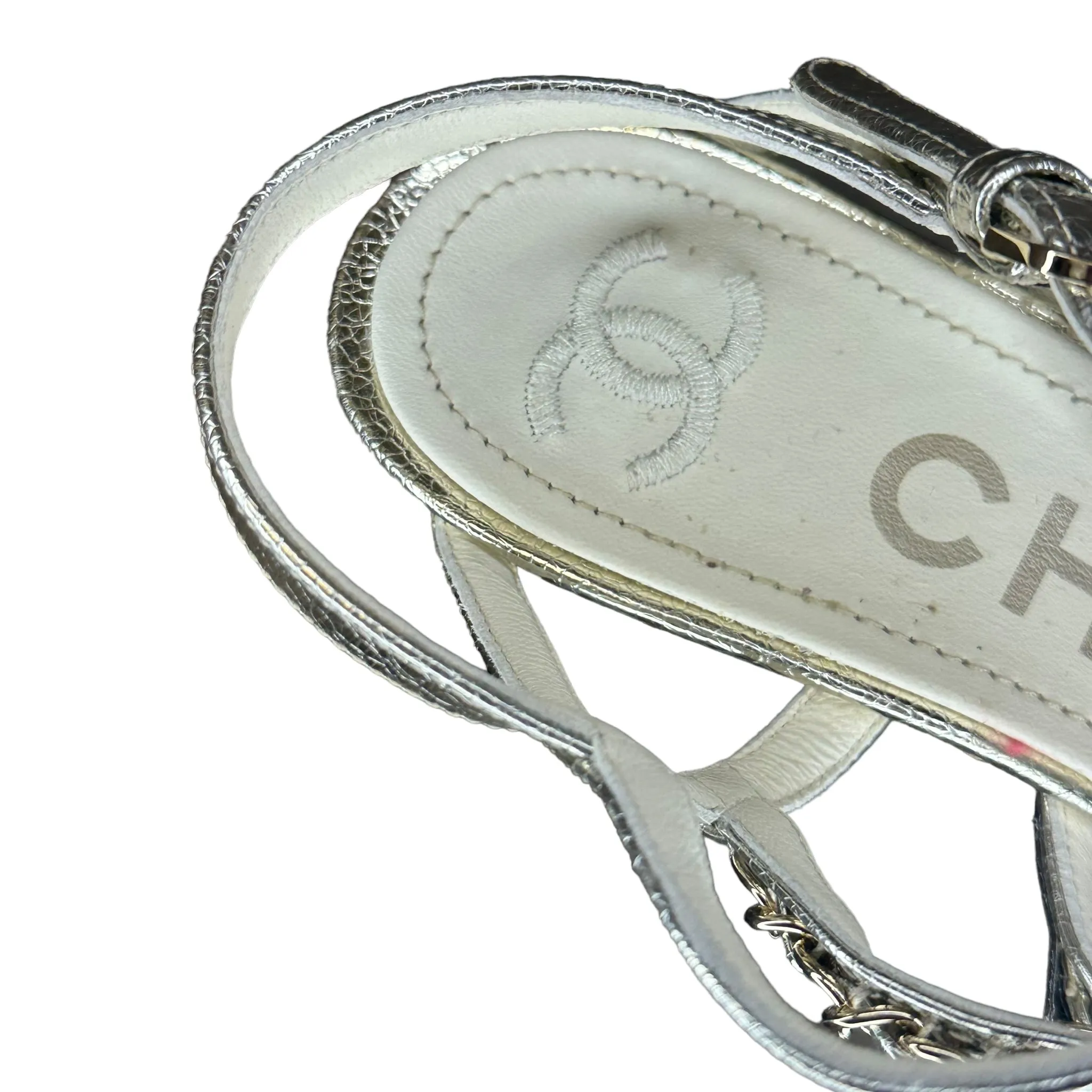 Chanel Gold Chain Strappy Sandal Heel