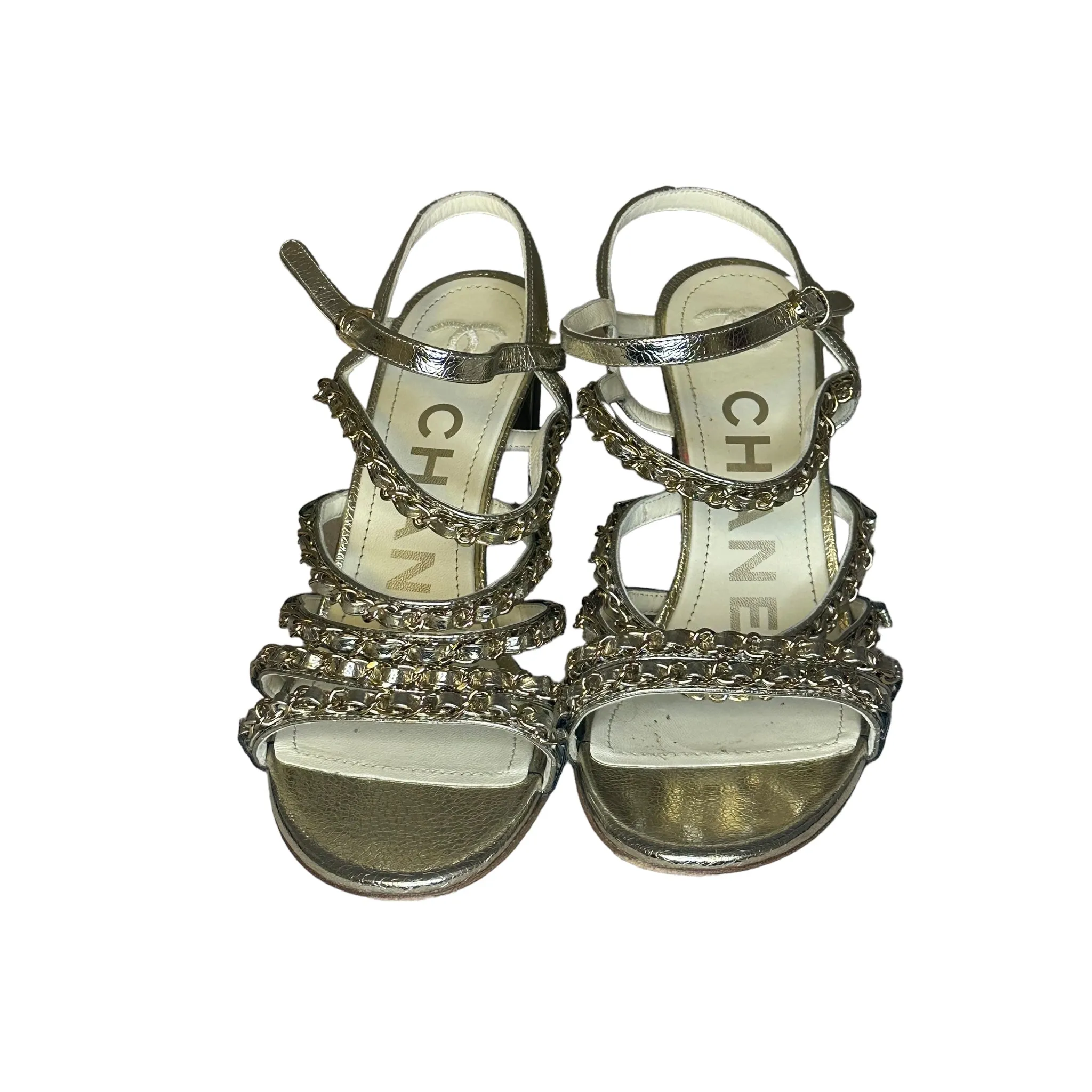 Chanel Gold Chain Strappy Sandal Heel