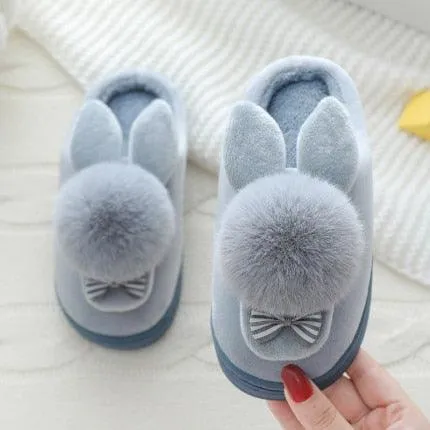 Charming Girls' Rabbit Fur-Lined Slippers for Cozy Winter Comfort