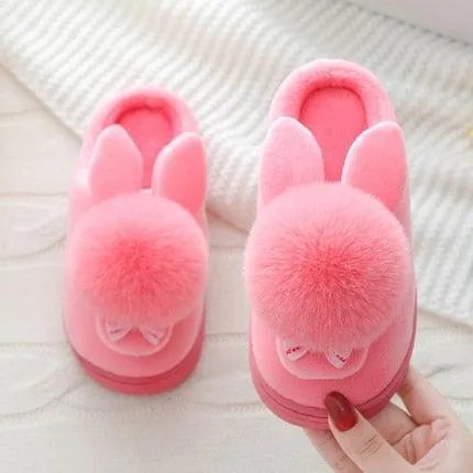 Charming Girls' Rabbit Fur-Lined Slippers for Cozy Winter Comfort