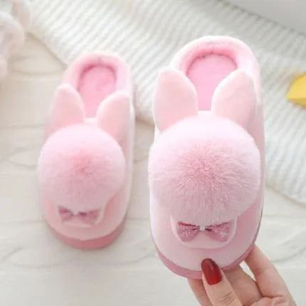 Charming Girls' Rabbit Fur-Lined Slippers for Cozy Winter Comfort