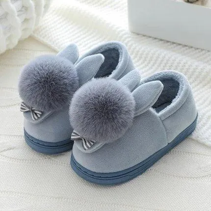 Charming Girls' Rabbit Fur-Lined Slippers for Cozy Winter Comfort