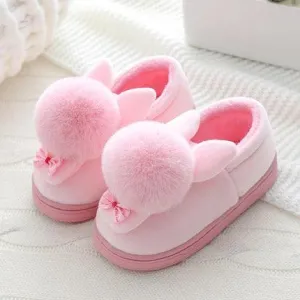 Charming Girls' Rabbit Fur-Lined Slippers for Cozy Winter Comfort