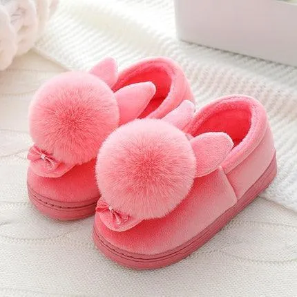 Charming Girls' Rabbit Fur-Lined Slippers for Cozy Winter Comfort