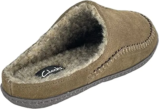 Clarks Stylish Baseball Stiching Sage Plush Sherpa Lined Rounded Toe Suede Clogs