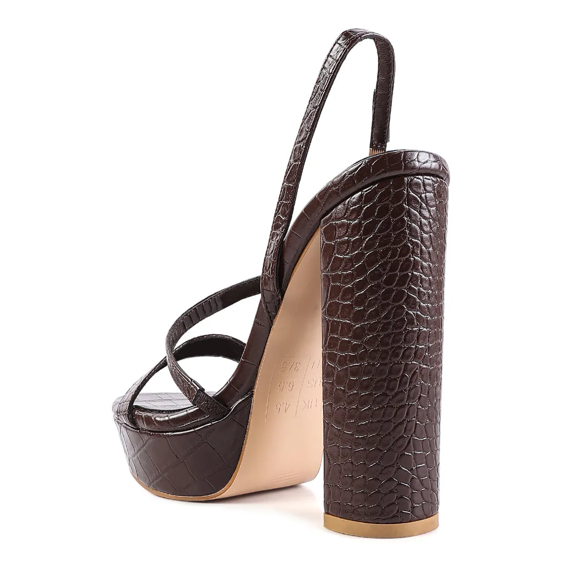 Dark Brown Slingback Block High Heeled Sandals