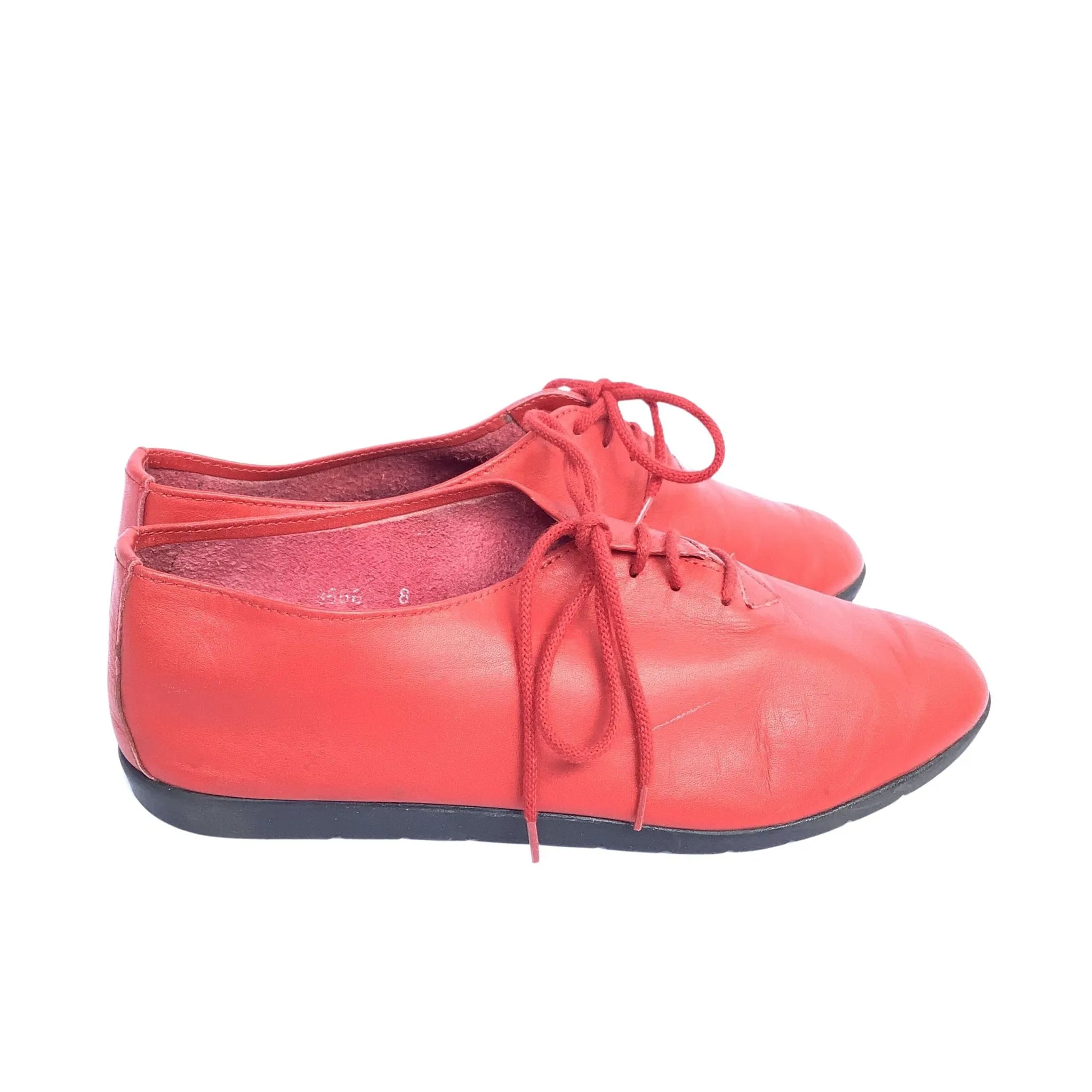 Flat Red Leather Oxfords