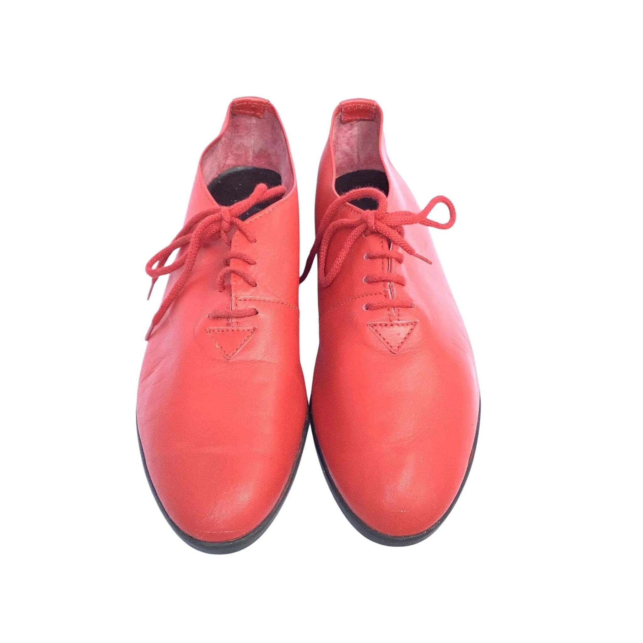 Flat Red Leather Oxfords