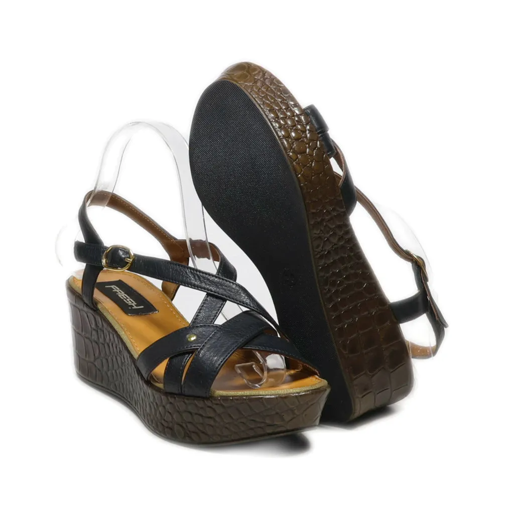 Fresh Wedge Sandals Leather Black Colour For Women