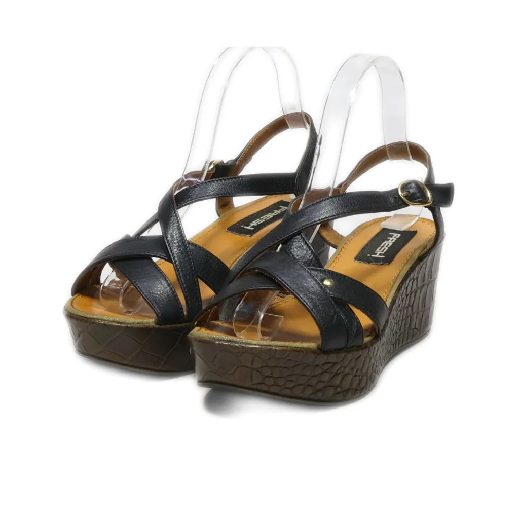 Fresh Wedge Sandals Leather Black Colour For Women