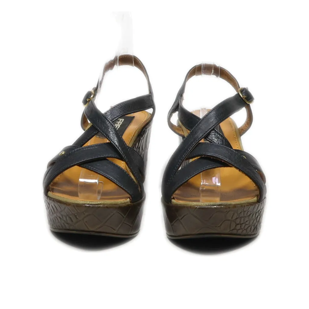 Fresh Wedge Sandals Leather Black Colour For Women