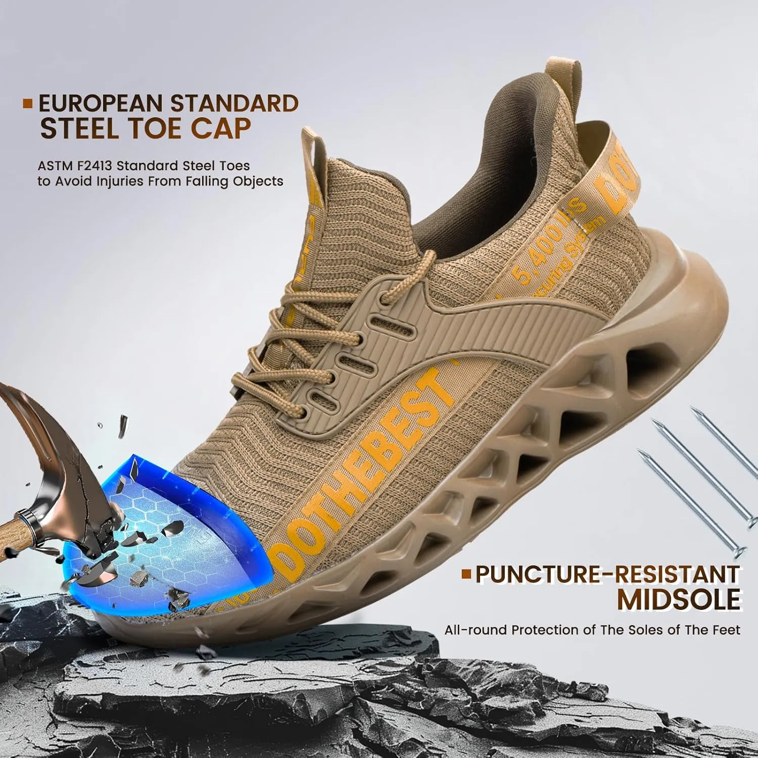 Furuian Steel Toe Sneakers for Men Women Lightweight Safety Shoes Comfortable Puncture Proof Slip On Indestructible Work Shoes