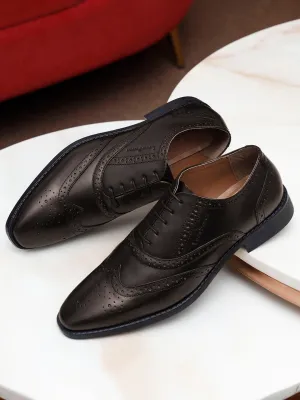 Italian Leather Wingtip Brogue Brunette Brown Shoes for Men