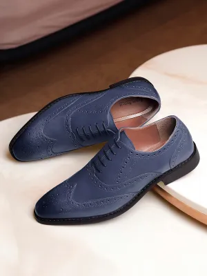 Italian Leather Wingtip Brogue Federal Blue Shoes for Men