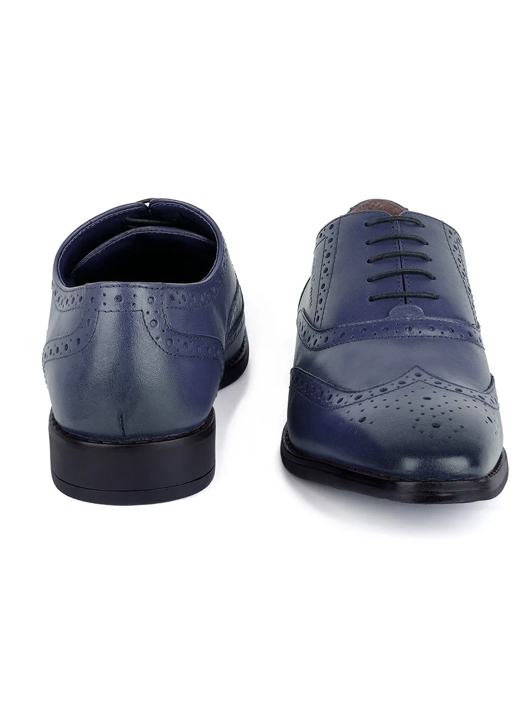 Italian Leather Wingtip Brogue Federal Blue Shoes for Men