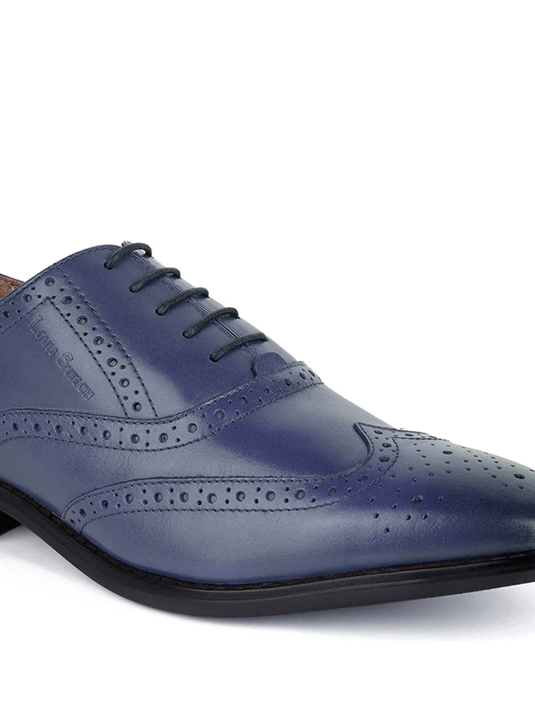 Italian Leather Wingtip Brogue Federal Blue Shoes for Men