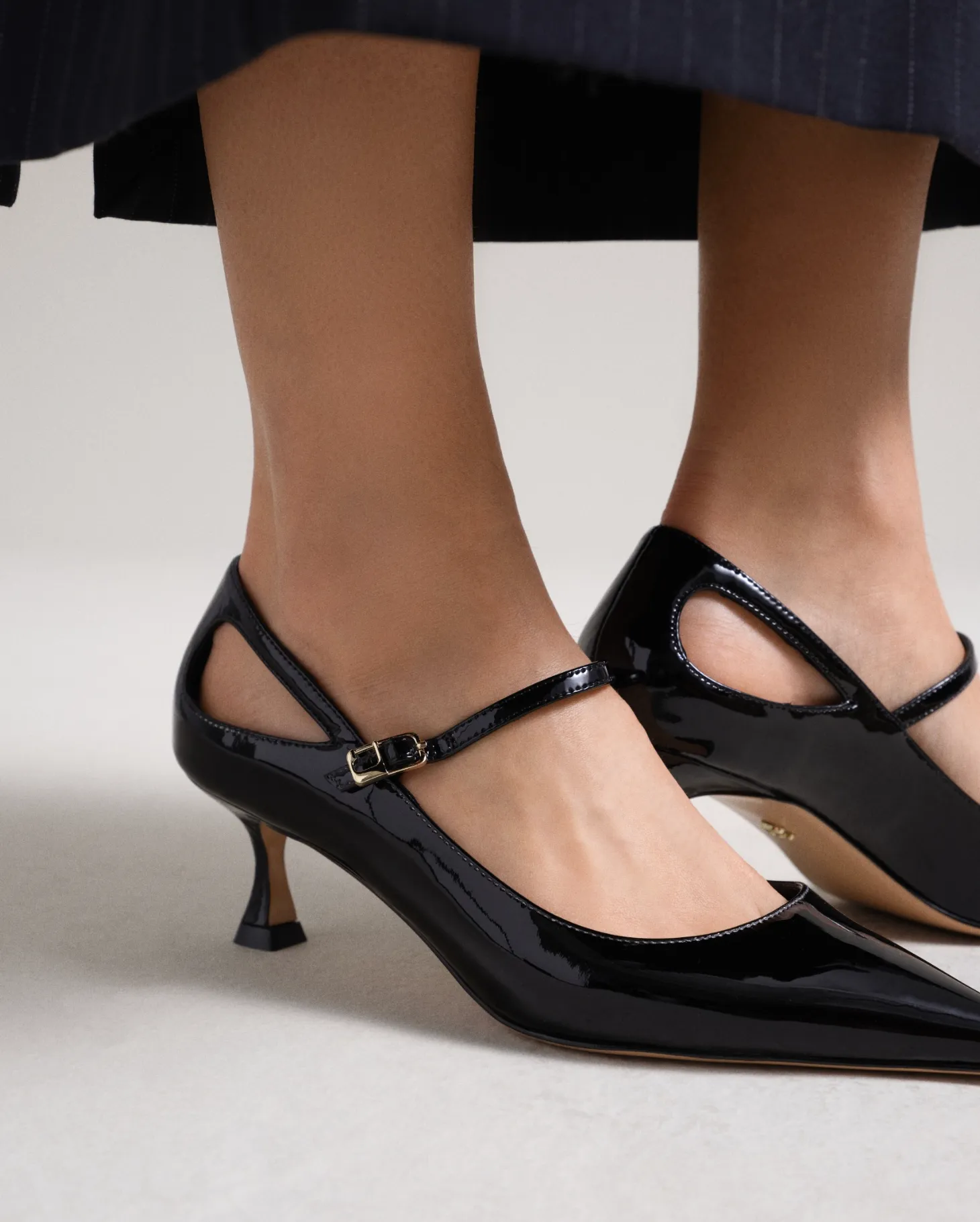 Lola Cruz Tina Black Leather Kitten Heels