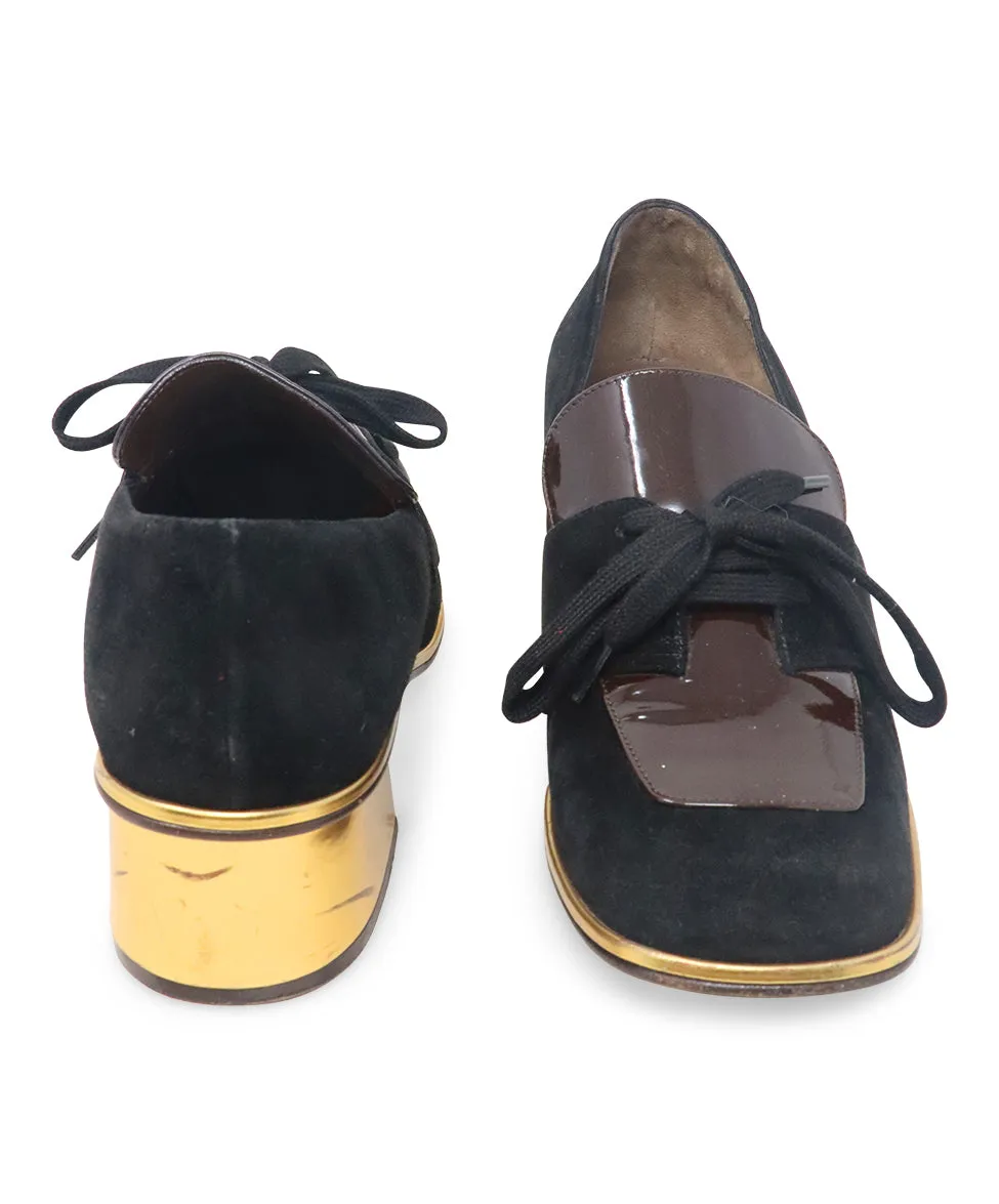 Marni Black Suede & Brown Patent Oxfords sz 10