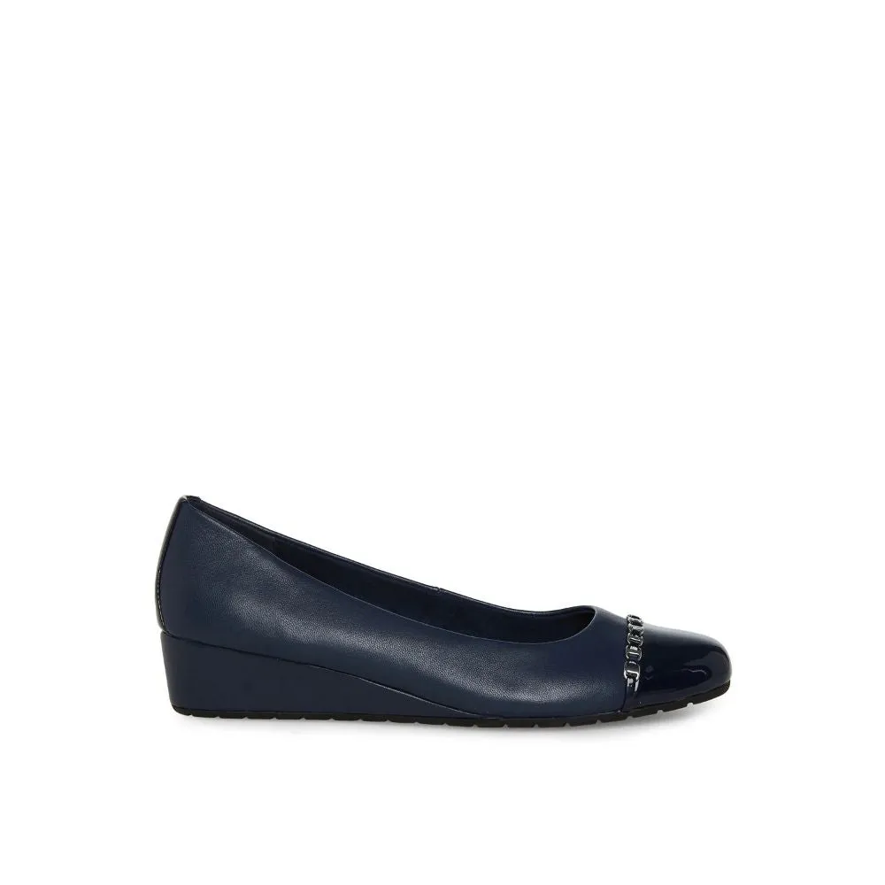 Maysel Navy Leather Anne Klein Wedge Pumps