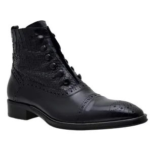Men's Italian Shoes Jo Ghost 3814 Black Leather Print Crocodile Brogues Boots size 46