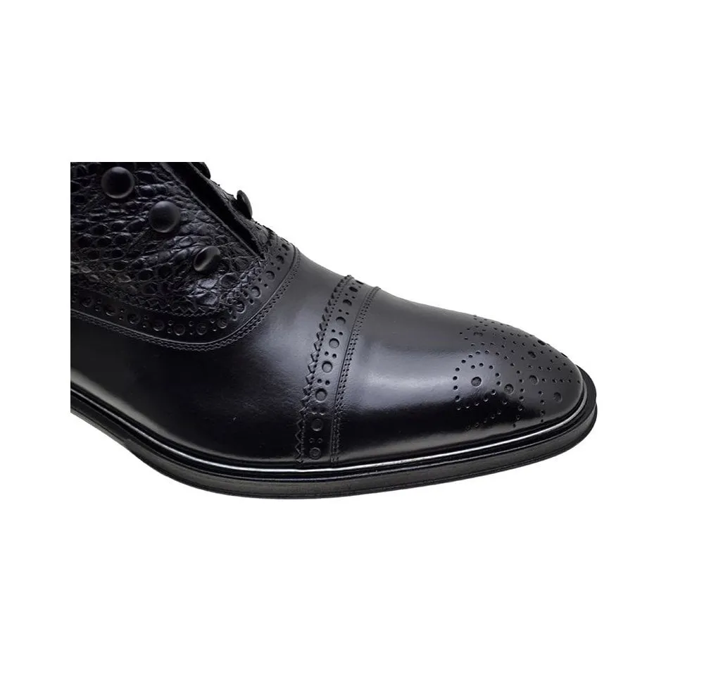 Men's Italian Shoes Jo Ghost 3814 Black Leather Print Crocodile Brogues Boots size 46