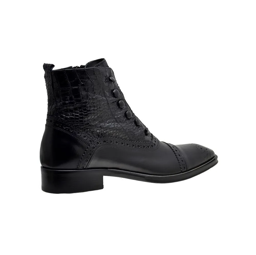Men's Italian Shoes Jo Ghost 3814 Black Leather Print Crocodile Brogues Boots size 46