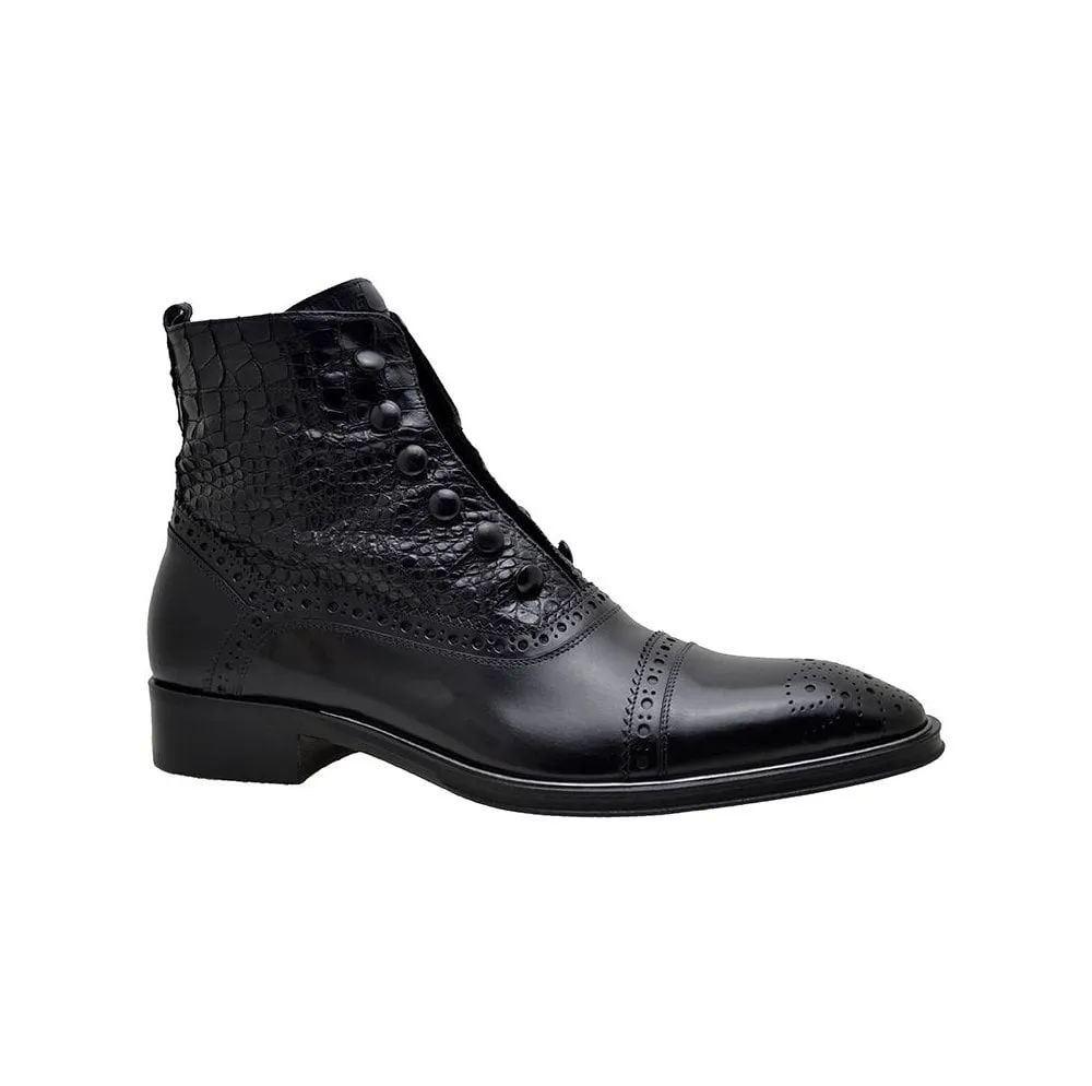 Men's Italian Shoes Jo Ghost 3814 Black Leather Print Crocodile Brogues Boots size 46