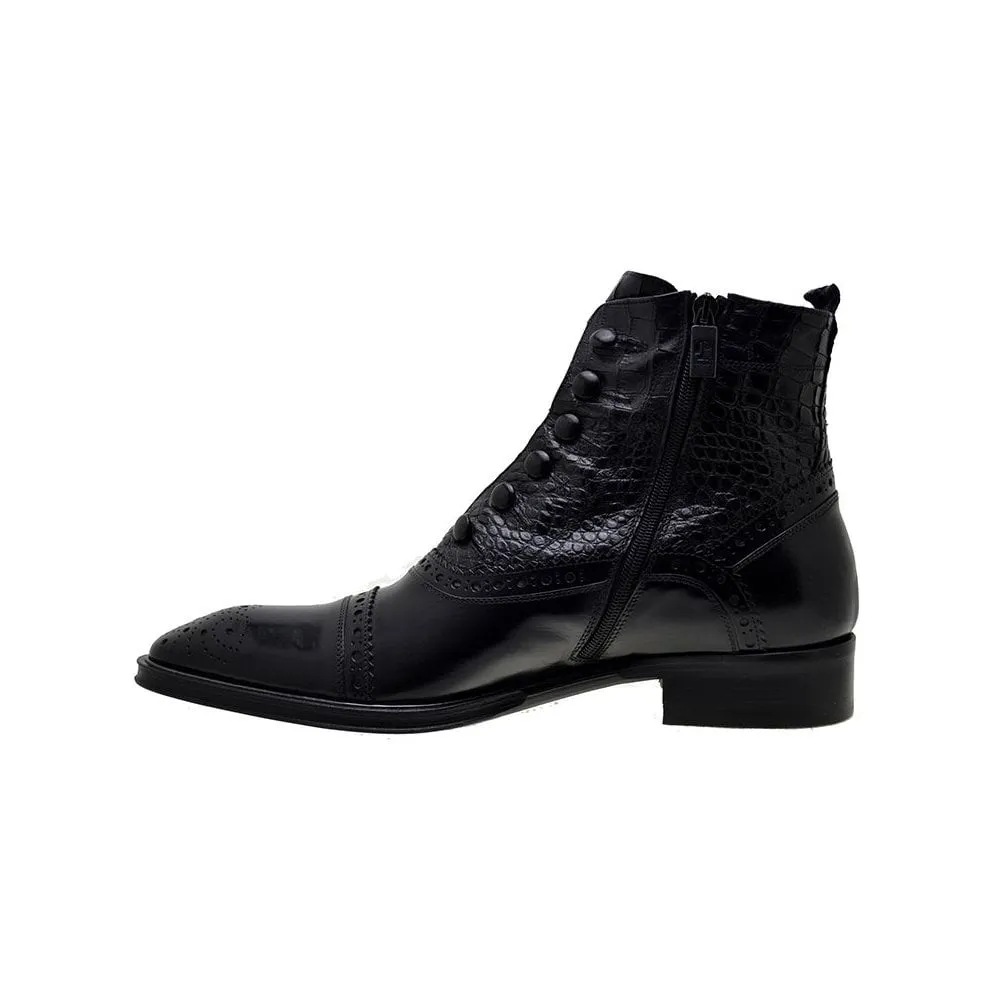 Men's Italian Shoes Jo Ghost 3814 Black Leather Print Crocodile Brogues Boots size 46