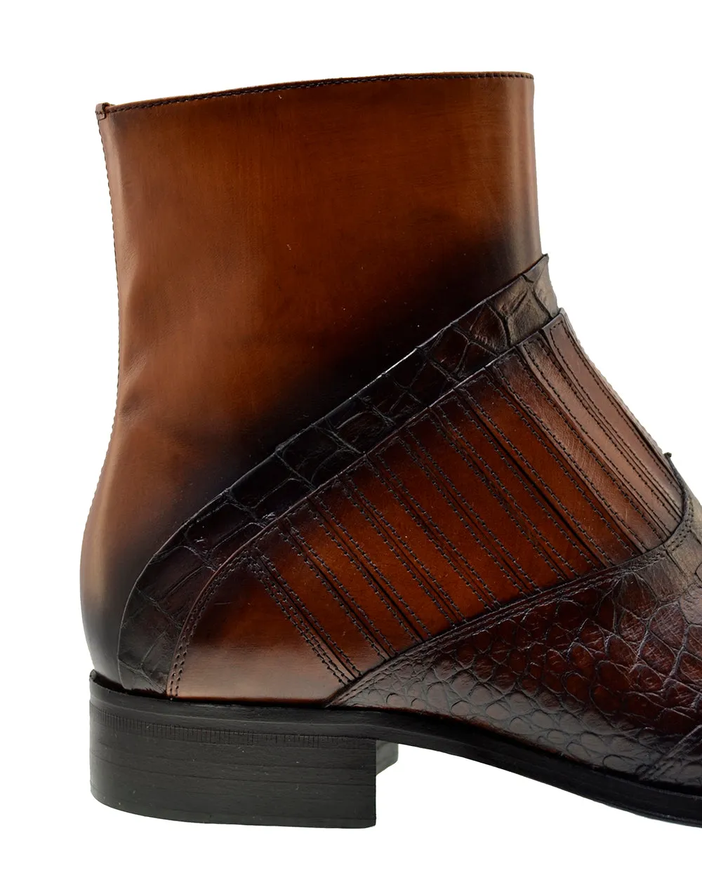 Men's Italian Shoes Jo Ghost 5223 Brown Print Crocodile Leather Dress Ankle Boots