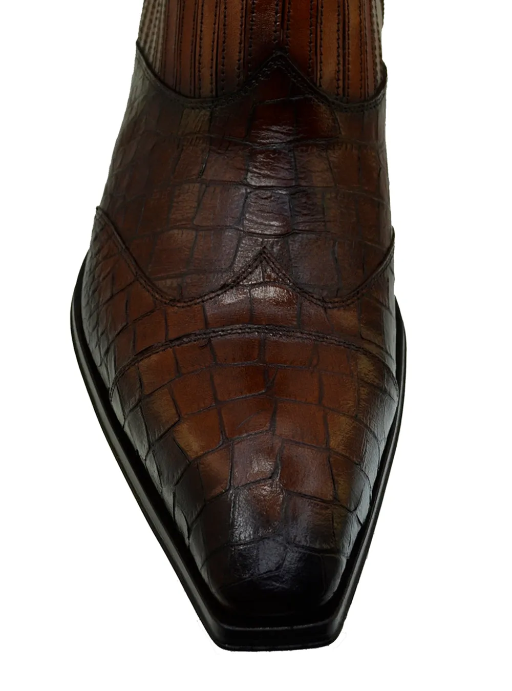 Men's Italian Shoes Jo Ghost 5223 Brown Print Crocodile Leather Dress Ankle Boots