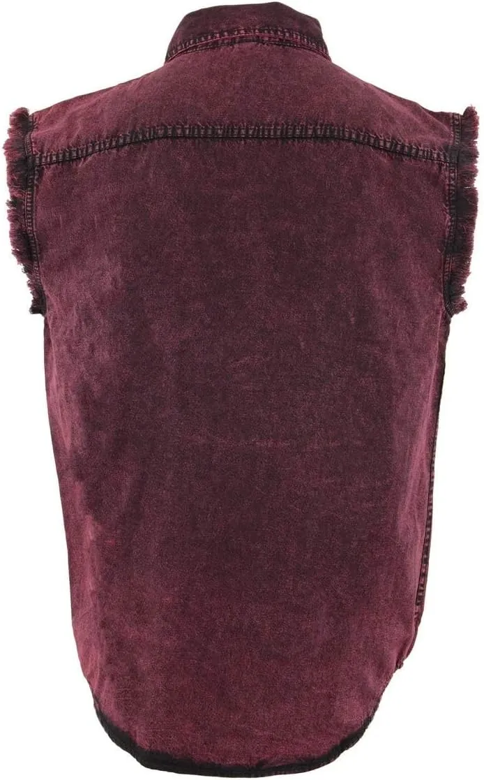 Milwaukee Leather DM1002 Men's Black Lightweight Denim Shirt with Frayed Cut Off Sleeveless