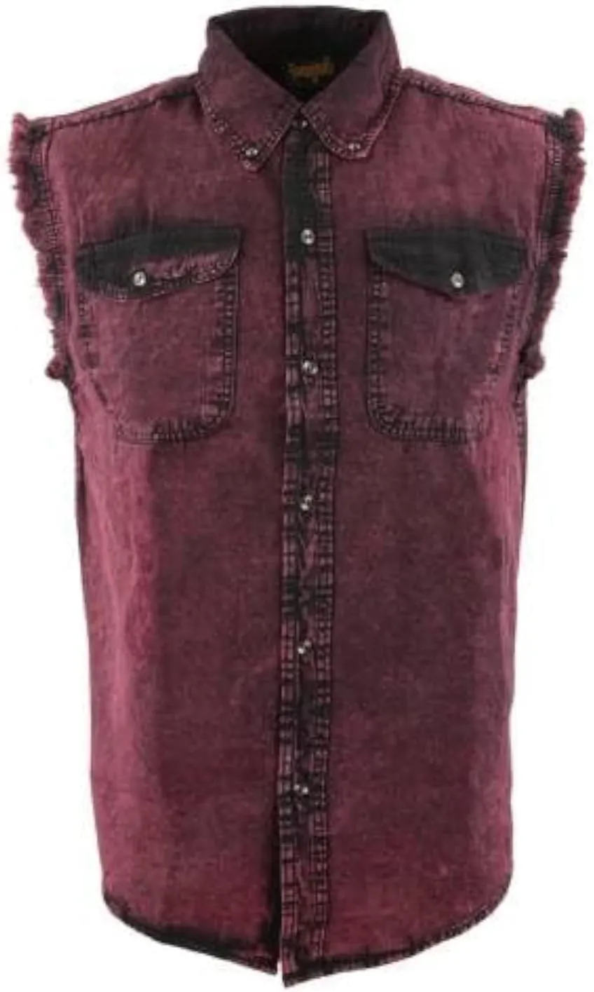 Milwaukee Leather DM1002 Men's Black Lightweight Denim Shirt with Frayed Cut Off Sleeveless