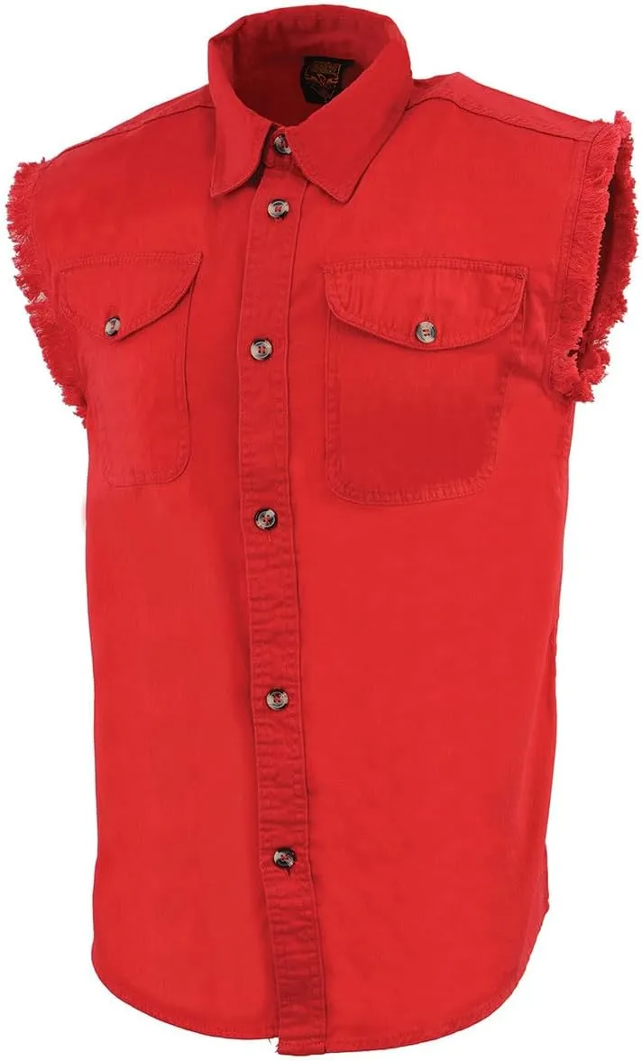 Milwaukee Leather DM1002 Men's Black Lightweight Denim Shirt with Frayed Cut Off Sleeveless