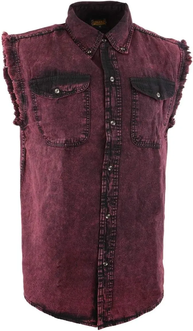 Milwaukee Leather DM1002 Men's Black Lightweight Denim Shirt with Frayed Cut Off Sleeveless