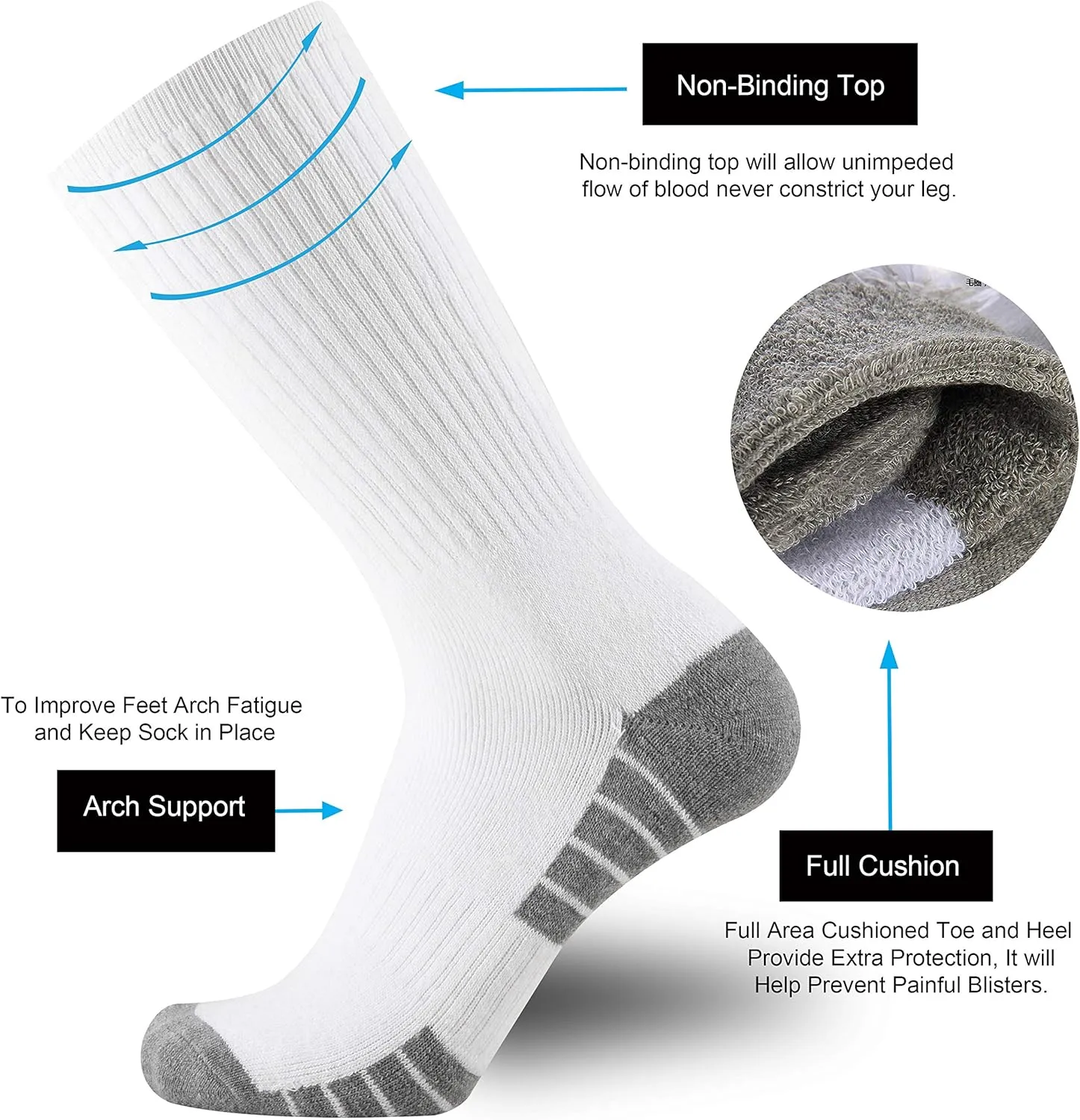 ONKE Max Full Cushion Crew Socks for Men M-XXL Athletic Work Boots Heavy Duty Steel Toe Thick Warm Moisture Wicking Control