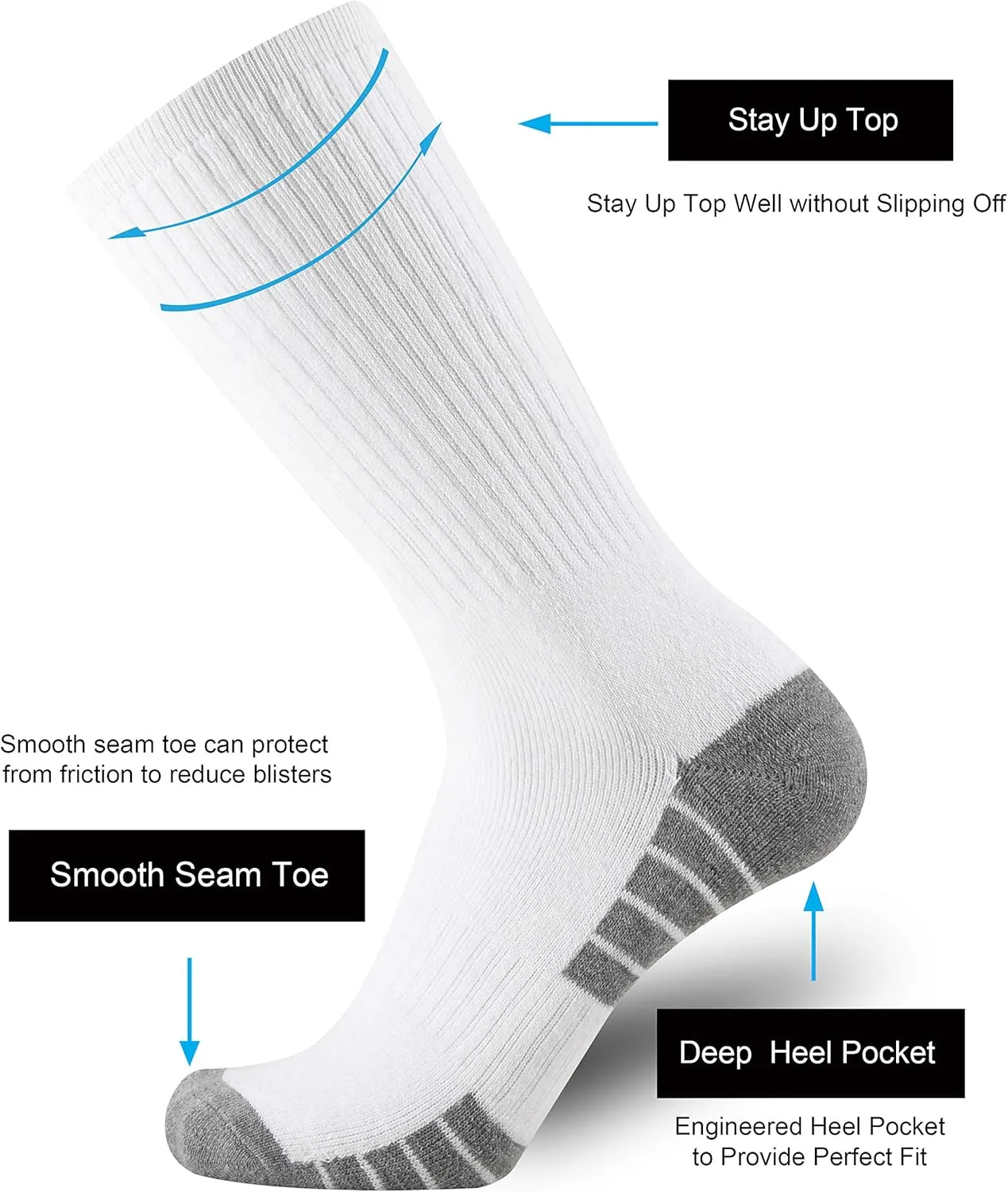 ONKE Max Full Cushion Crew Socks for Men M-XXL Athletic Work Boots Heavy Duty Steel Toe Thick Warm Moisture Wicking Control