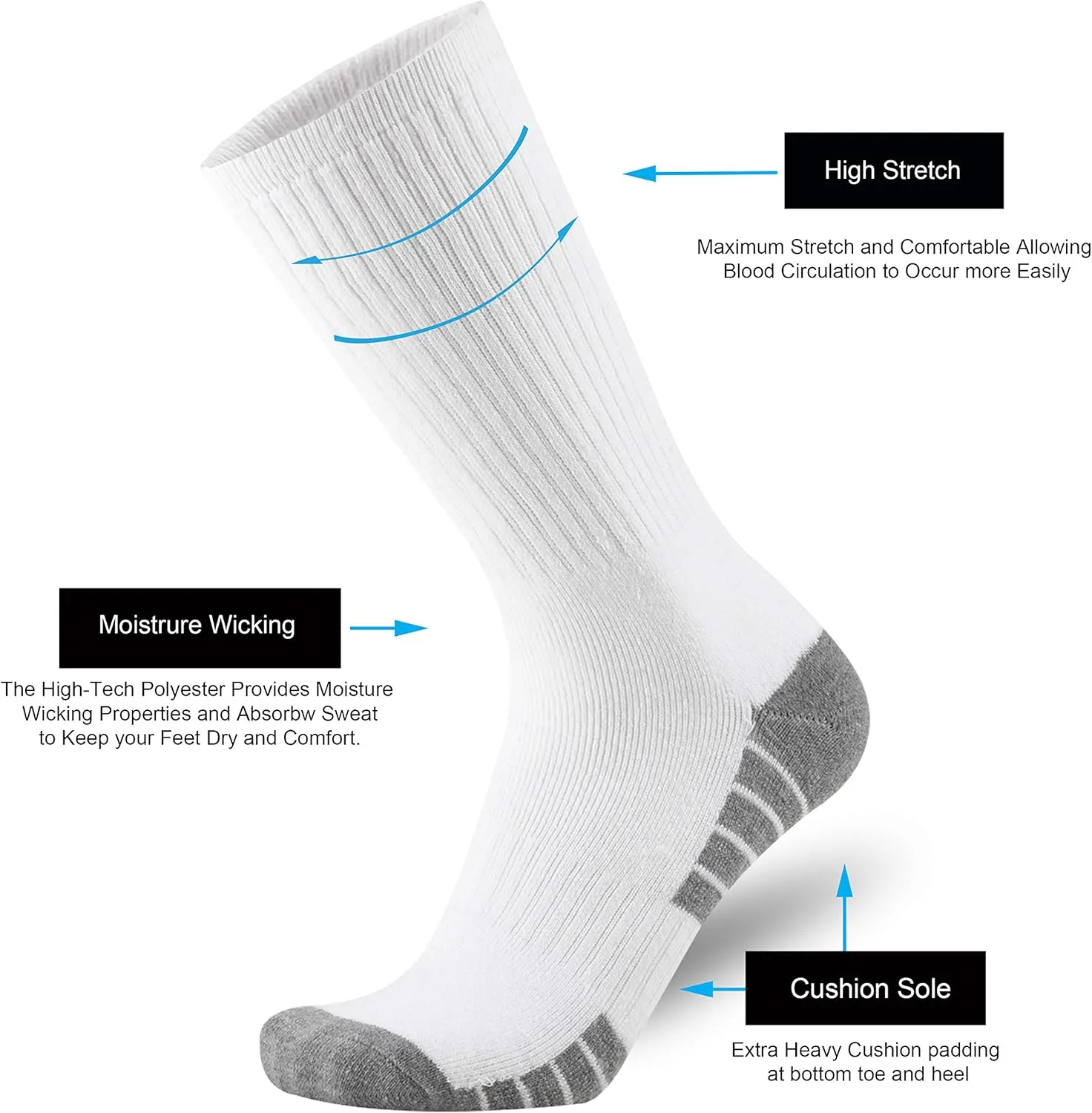 ONKE Max Full Cushion Crew Socks for Men M-XXL Athletic Work Boots Heavy Duty Steel Toe Thick Warm Moisture Wicking Control