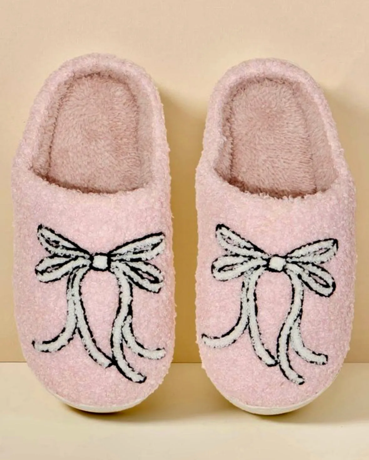 Pink Fuzzy Bow Slippers