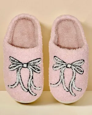 Pink Fuzzy Bow Slippers