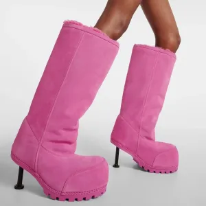 Pink Warm Moments Knee High Heel Boots