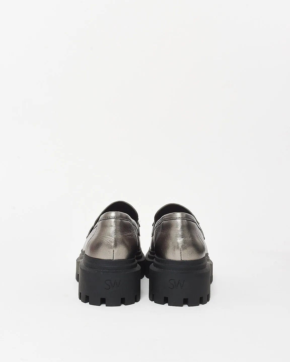 Stuart Weitzman Gunmetal Leather Chunky Loafers - 9B