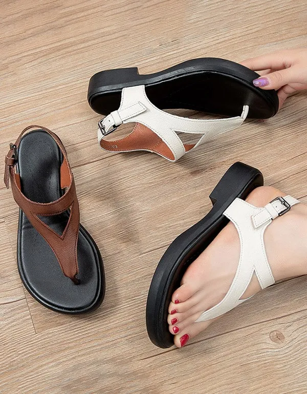 Summer Retro Leather Flip Flops Sandals