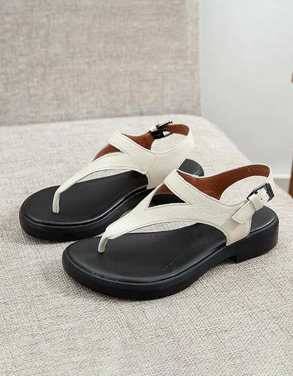 Summer Retro Leather Flip Flops Sandals