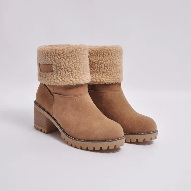 Warm Square Heels Ankle Snow Boots For Women